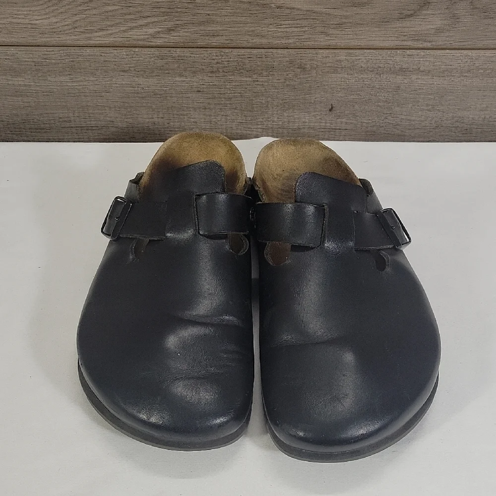 Birkenstock Black Leather Slip on Clog Sandals Sz 43 M10